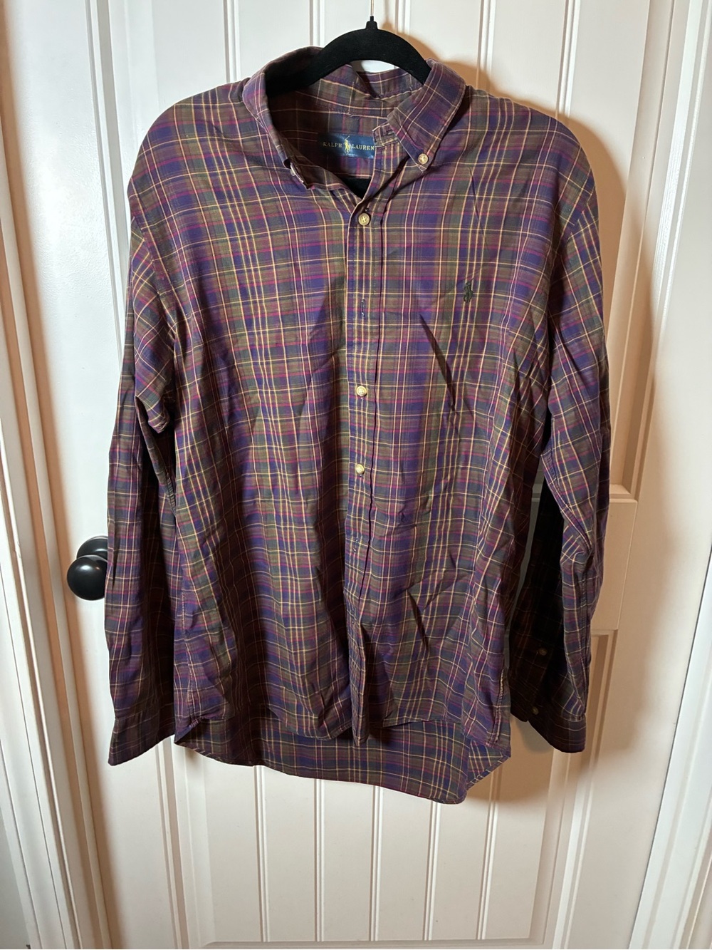Ralph Lauren Purple Plaid Button-Down Shirt with Yellow Accents